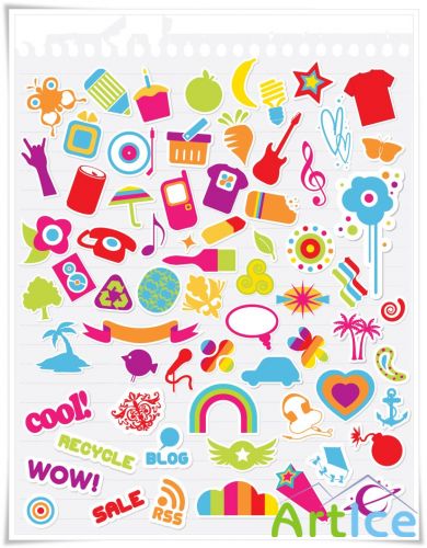 cute retro stickers on lined paper