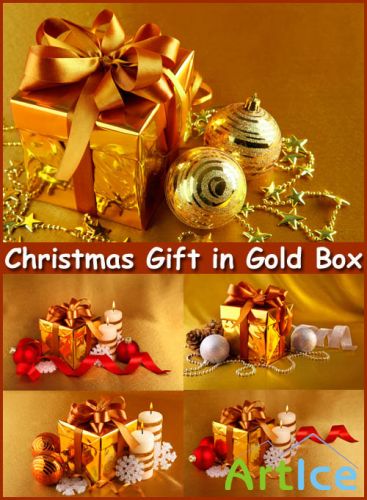 Christmas Gift in Gold Box - Stock Photos