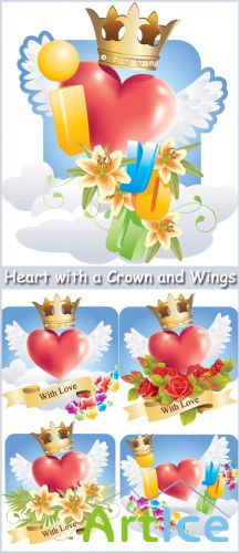 Heart with a Crown and Wings - Stock Vectors