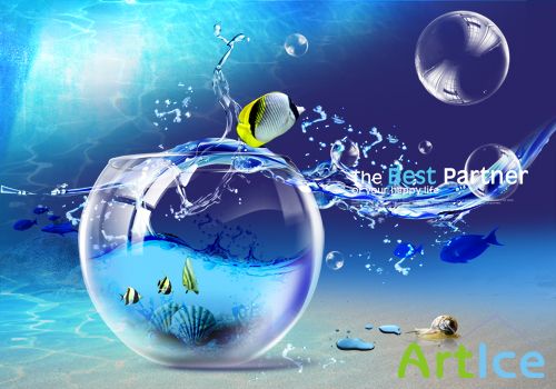 Blue glass ball drops PSD