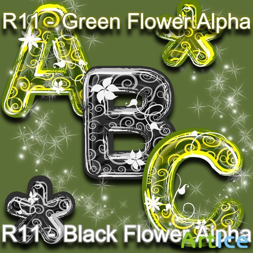Scrap-kit - Black Flower and Green Flower Alpha