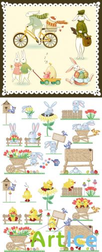 Easter Bunny Cartoon Vector Design Elements