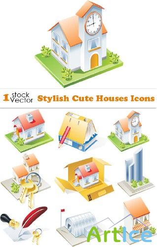 Stylish Cute Houses Icons Vector