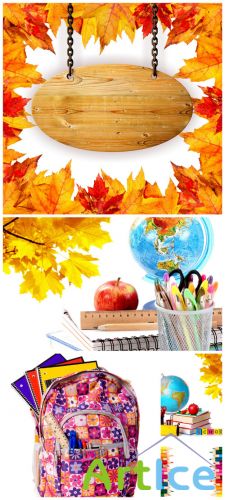 School Cliparts - school, autumn leaves, globe, backpack, pencils, textbooks