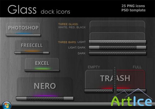 Glass dock icons psd