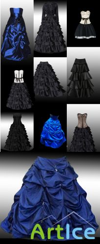 A collection of black evening dresses and skirts