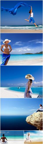 Girl to Beach - Rastr Cliparts
