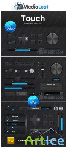Touch: Dark iPad UI Kit - MediaLoot