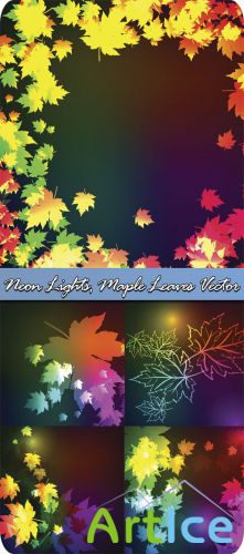Neon Lights, Maple Leaves Vector