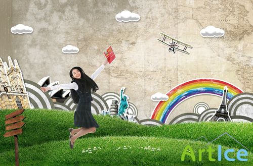 The dream of traveling around the world psd for Photoshop