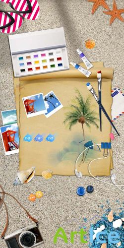 The bright colors of summer vacation on the beach Psd for Photoshop