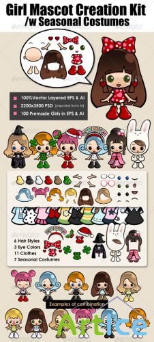 GraphicRiver - Girl Mascot Kit with Seasonal Costume 577071