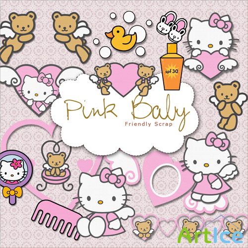 Scrap-kit - Pink Painted Baby Animals in PNG Images