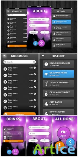 5 Style Menu Iphone App UI PSD Template