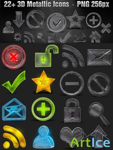 3D 22 Metal Icons Set