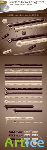 Simple Coffee Web Navigations and Buttons PSD Template
