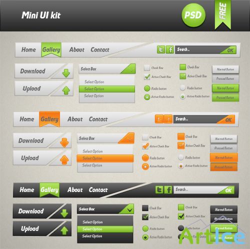 PSD Web Design - Mini Web ui Kit - Grey, Black, Orange, Green