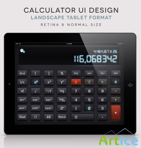 Pixeden - iPad Psd Landscape Calculator UI Kit