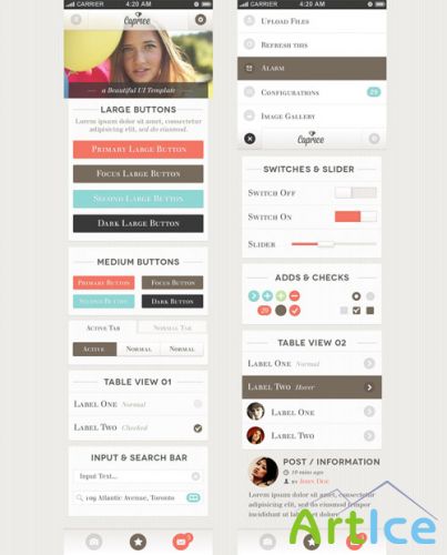Pixeden - Caprice iPhone App UI Kit Psd