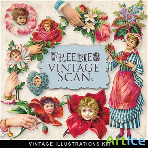 Scrap-kit - Vintage PNG Illustrations With Flowers