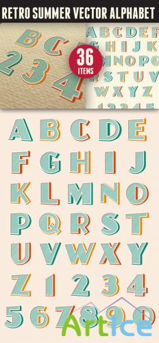 Retro Summer Vector Alphabet Illustration