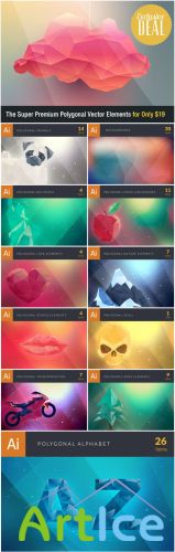 Super Premium Polygonal Vector Elements with an Extended Royalty License - Only $19 - InkyDeals