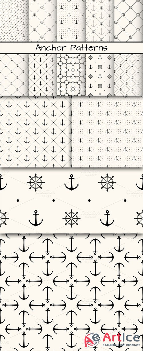 CreativeMarket - 10 Anchor monochrome patterns 16380