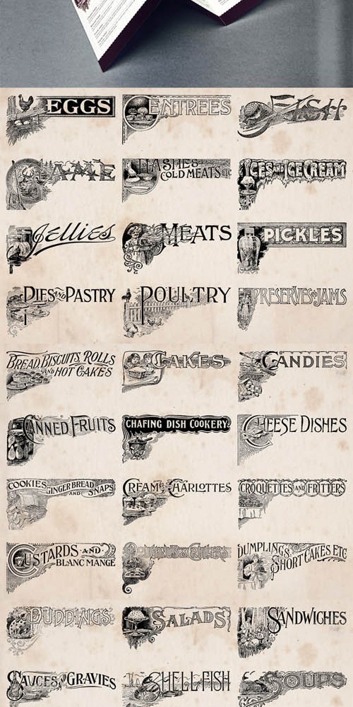 Vector Vintage Food Titles Set