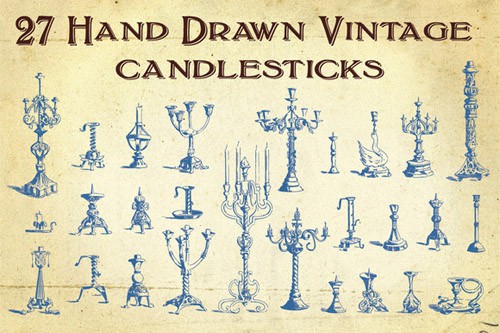 Vector 27 Hand Drawn Vintage Candlesticks