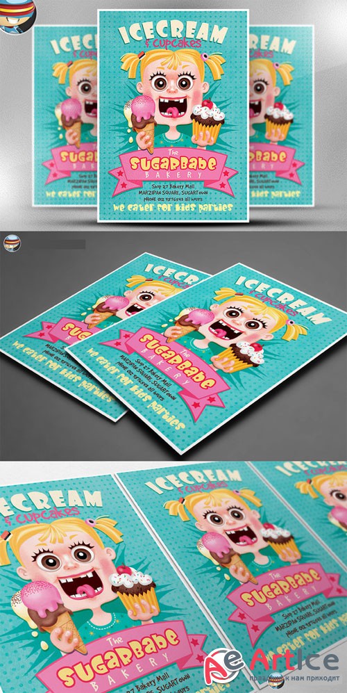 CreativeMarket - Ice Cream Cup Cakes Flyer Template