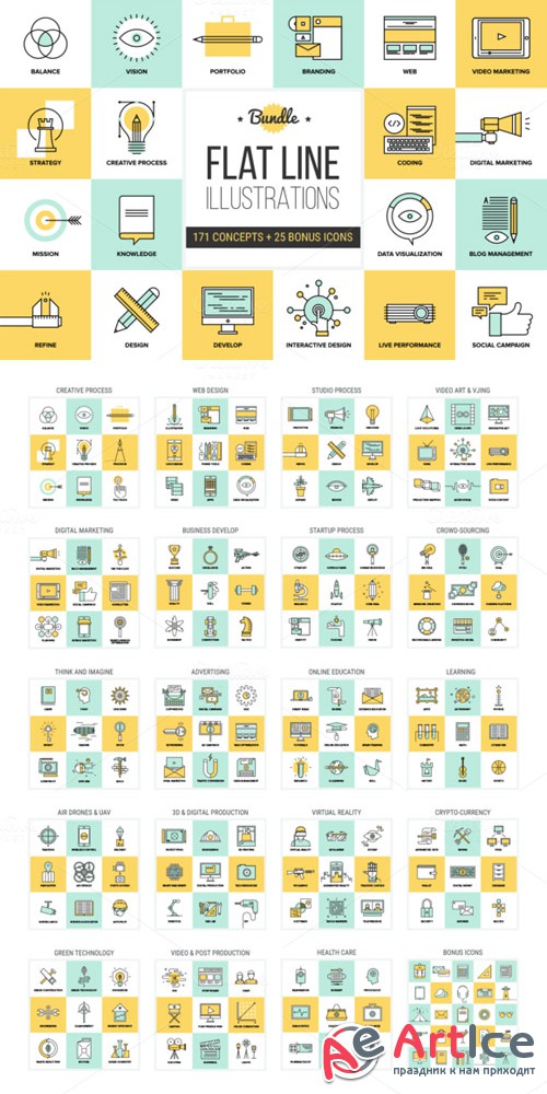 Creativemarket - Big Pack of Flat Line Illustrations 74602