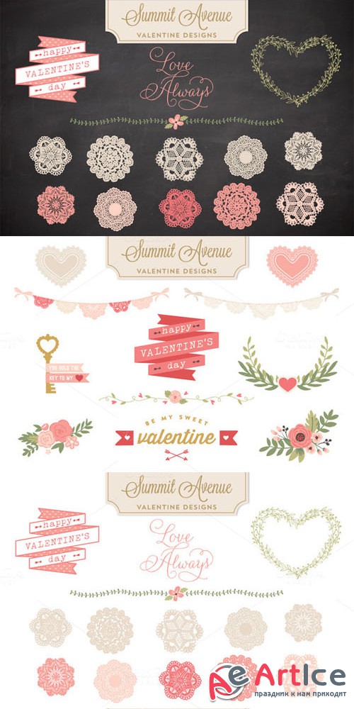 Valentine Bunting & Floral Bundle - Vector and PNG - CM 21316