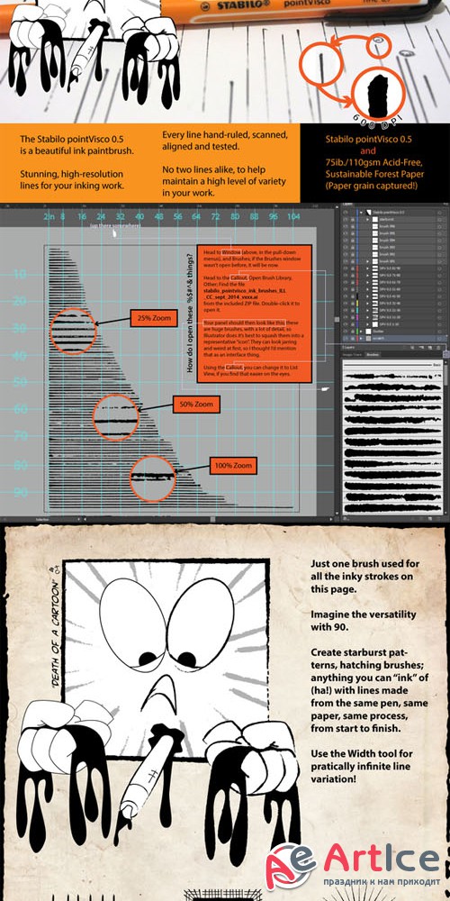 90 Pro Illustrator Ink Brushes - CM 84611