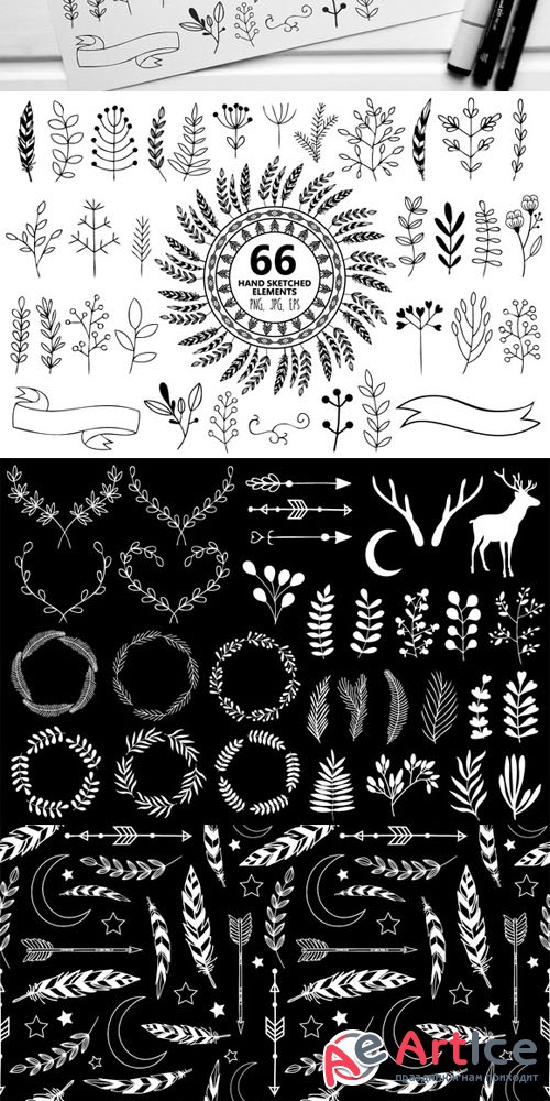 66 Hand Sketched Elements for Design - Creativemarket 158110
