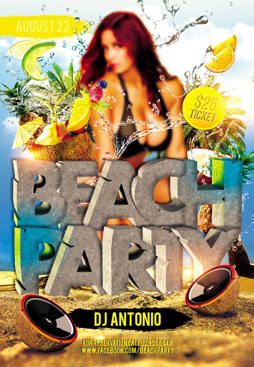 Flyer PSD Template - Beach Party 3 + Facebook Cover