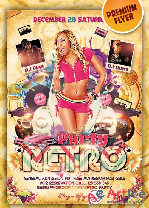 Retro Party Premium Club flyer PSD Template_2