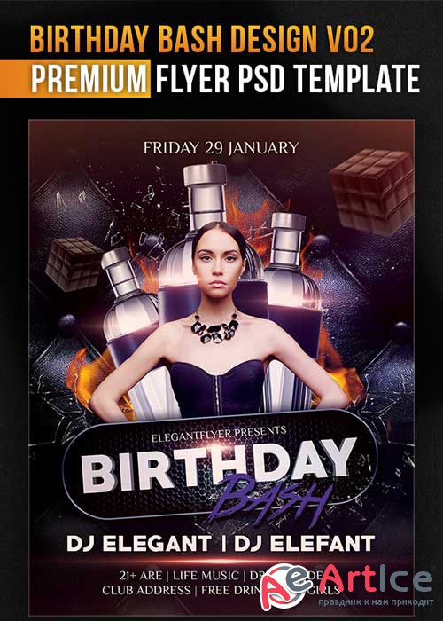 Birthday Bash Design V02 Flyer PSD Template + Facebook Cover