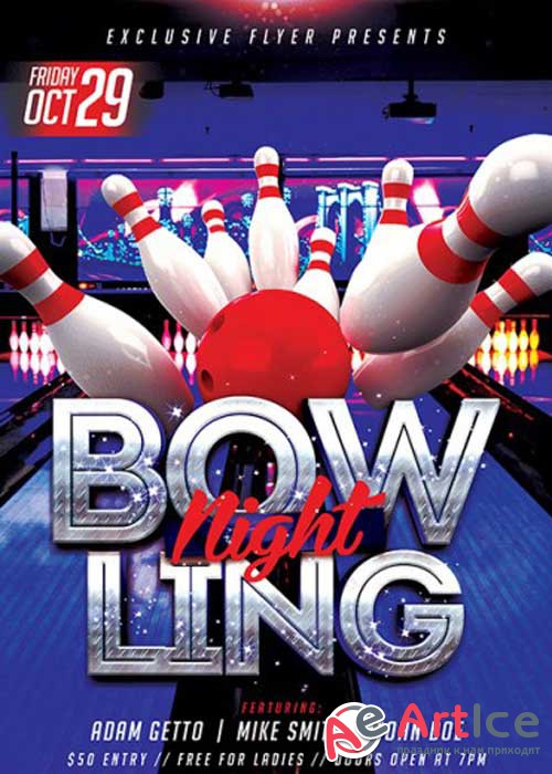 Bowling Premium Flyer Template + Facebook Cover
