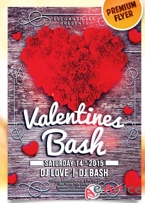 Valentines Bash Flyer PSD Template + Facebook Cover