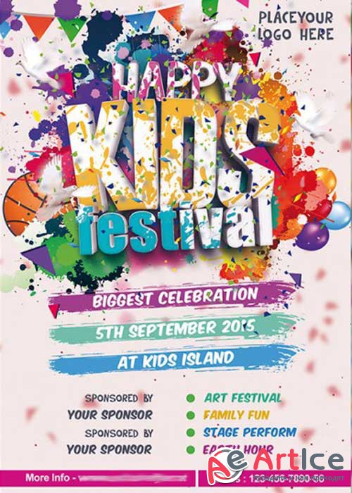 Kids Festival Premium Flyer Template + Facebook Cover