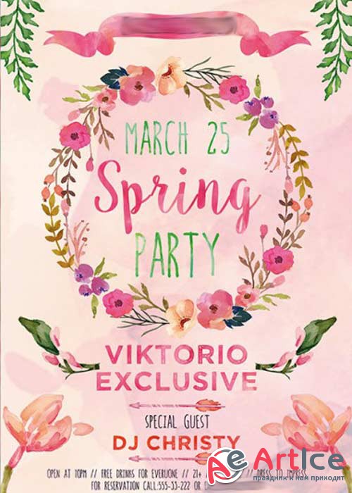 Watercolor Spring Premium Flyer Template + Facebook Cover
