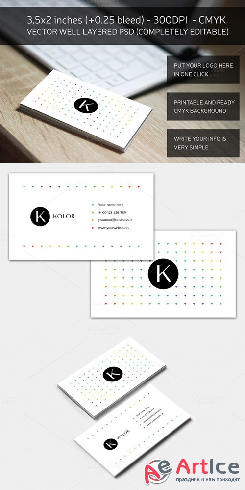 Minimal and Colored Business Card - Creativemarket 161608