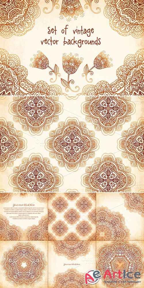 Set of 6 vintage vector backgrounds - Creativemarket 14702
