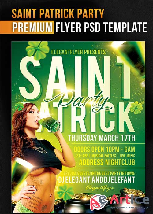 Saint Patricks Day V12 Flyer PSD Template + Facebook Cover