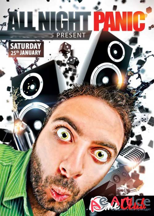All Night Panic Flyer PSD Template + Facebook Cover