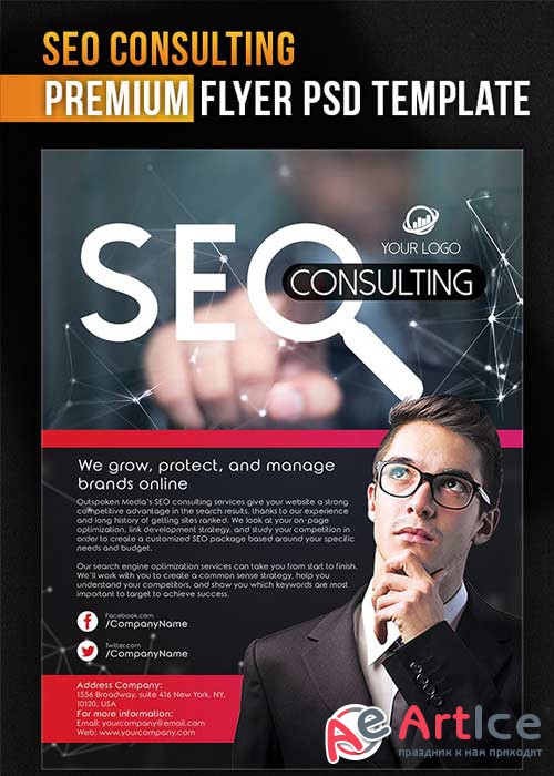 SEO Consulting Flyer PSD Template + Facebook Cover