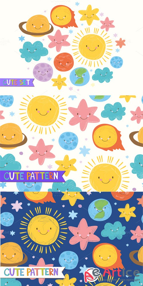 Funny solar system. (vector) - Creativemarket 623628