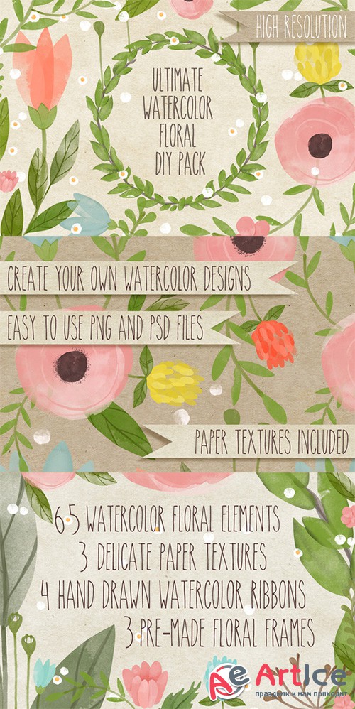 Ultimate Watercolor Floral DIY Pack - Creativemarket 15600
