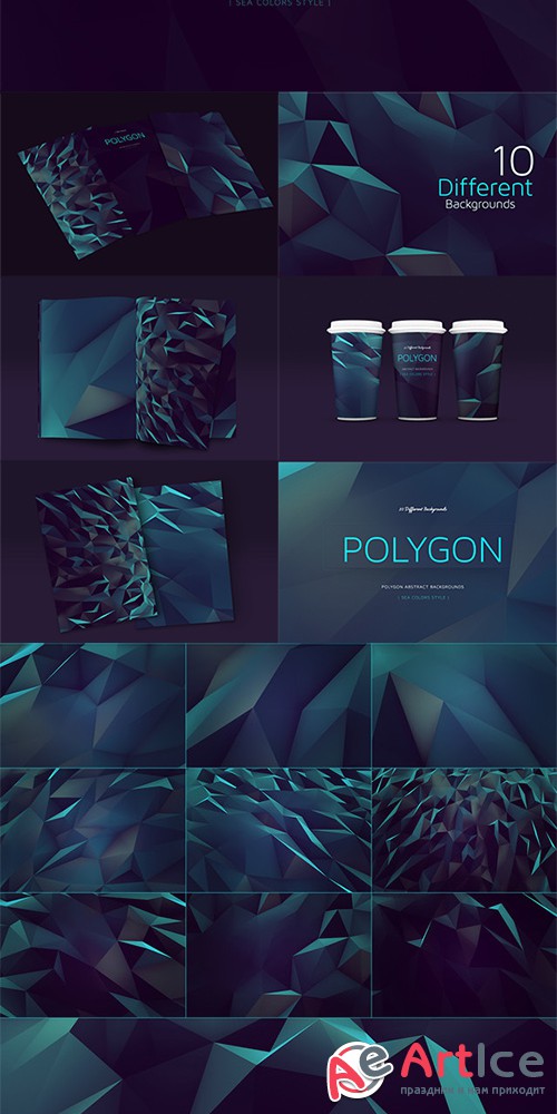 Polygon Abstract BGs|Sea style - Creativemarket 138712