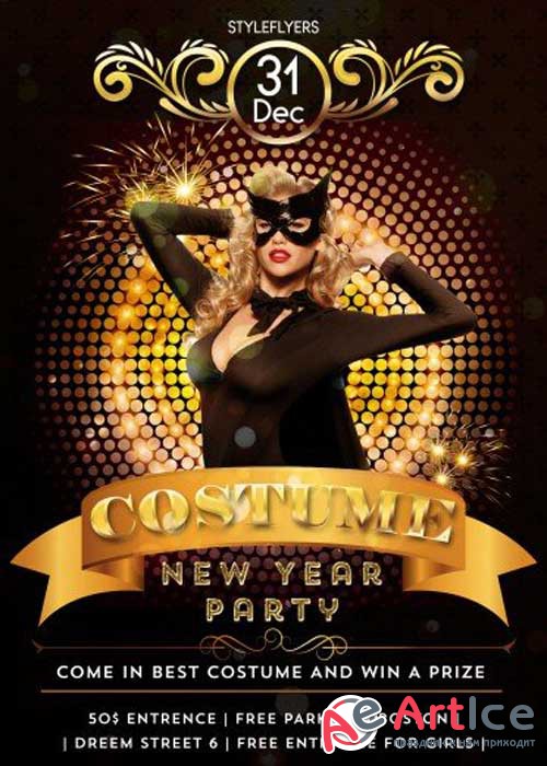 Costume New Year party PSD V1 Flyer Template with Facebook Cover